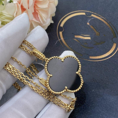 [Amore Jewels]CLOVER 25MM GOLD ONYX BIG CLOVER NECKLACE
