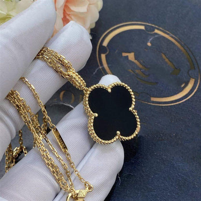 [Amore Jewels]CLOVER 25MM GOLD ONYX BIG CLOVER NECKLACE