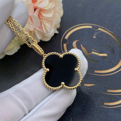 [Amore Jewels]CLOVER 25MM GOLD ONYX BIG CLOVER NECKLACE